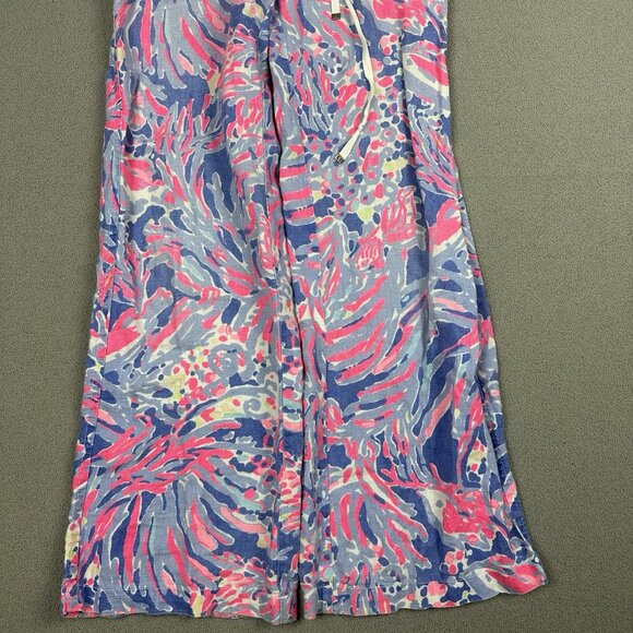 Lilly Pulitzer Linen Beach Pants Wide Leg Resort Lounge Iris Blue Shrimply XS - Picture 3 of 14